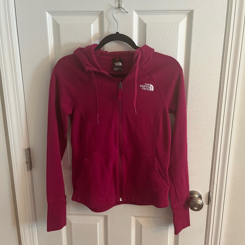 Size XS North Face Zip Up Hooded Long Sleeve Women’s Raspberry Color